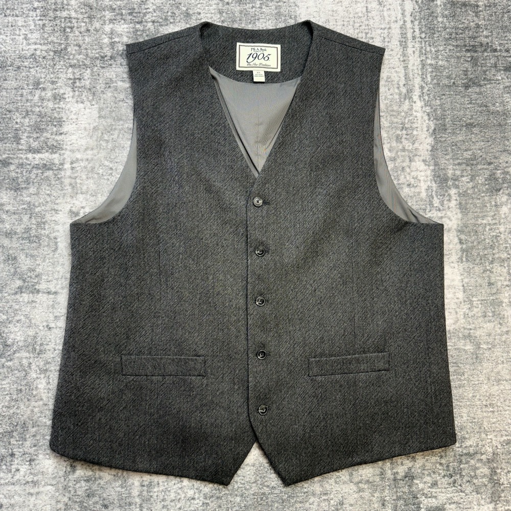 Jos A Bank Waistcoat Men XL Charcoal Gray Suit Vest Wool 5 Button Formal Wedding